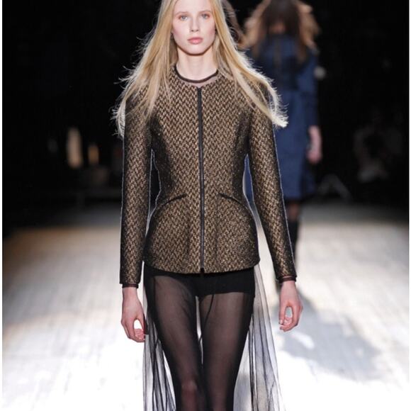 Theyskens’ Theory Jelsor Blazer Plaid Metallic Gold Zip Jacket - Picture 2 of 16